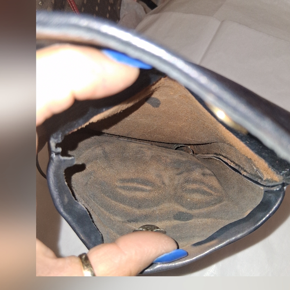 Black Embossed Face Leather Crossbody Bag - Picture 4 of 8